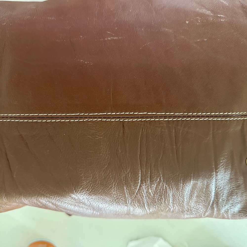 Steve Madden Brown and Cream Satchel with Gold Accents - Picture 4 of 7